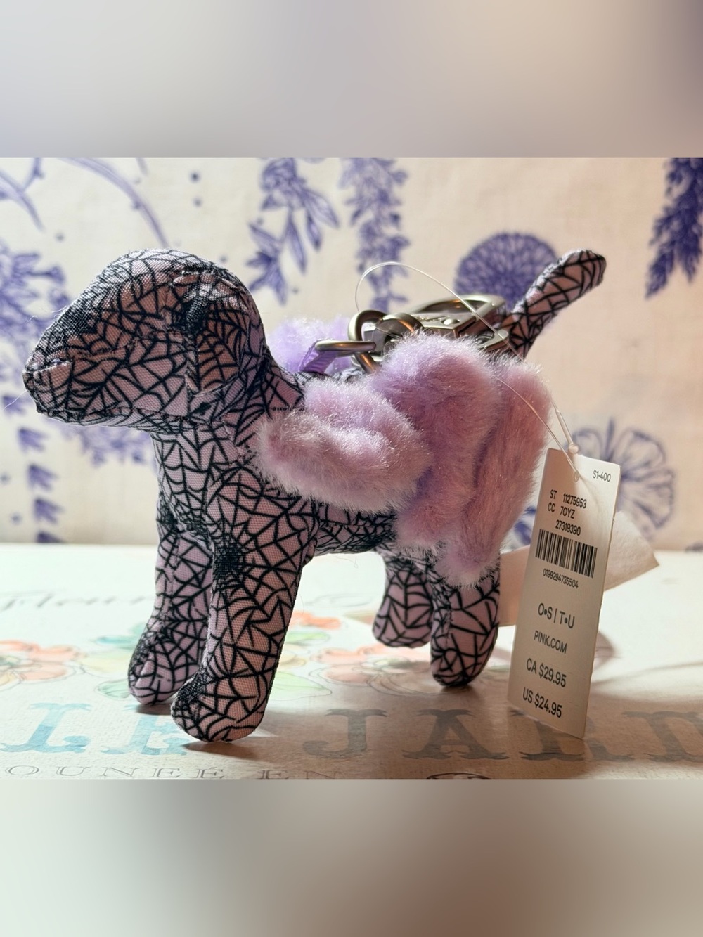PINK Victoria's Secret Halloween Lavender Plush Dog Keychain